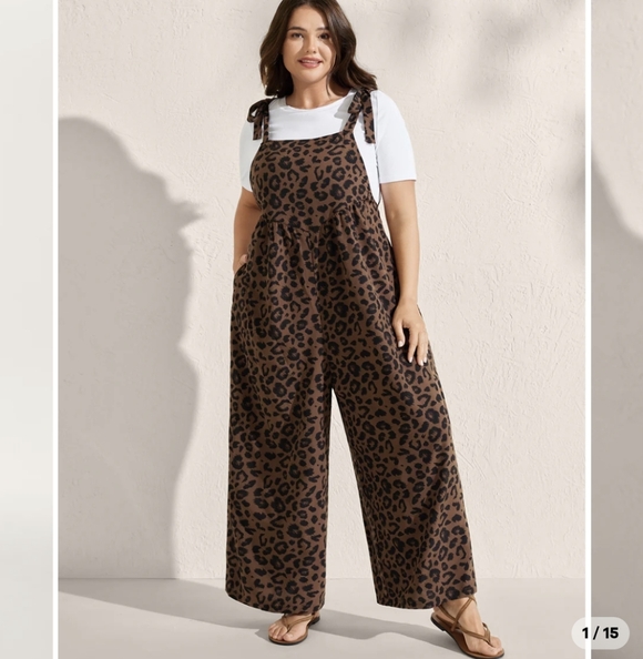 BloomChic Pants - BloomChic Leopard Print  Shoulder Tie Jumpsuit Brown Nwt Size 12